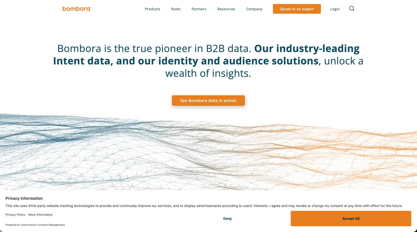 A screenshot of the landing page for Bombora