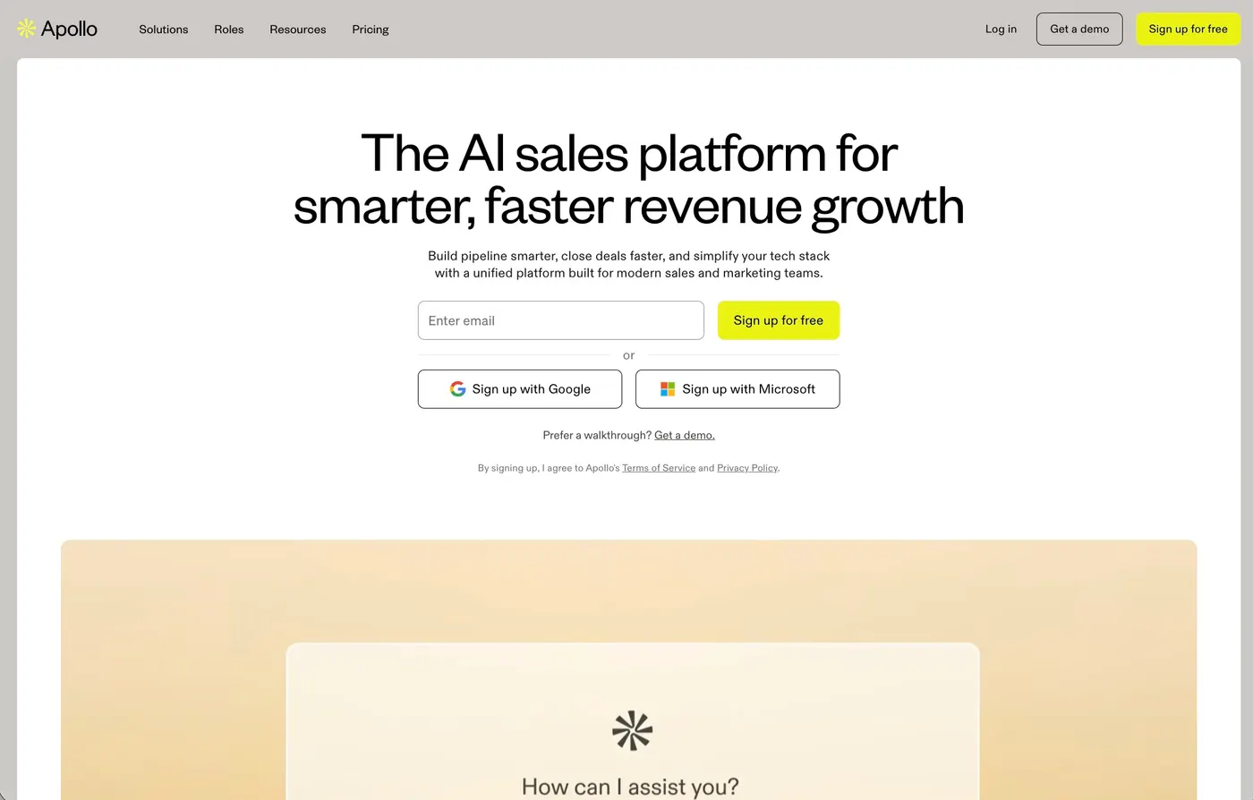 Screenshot of the landing page of Apollo