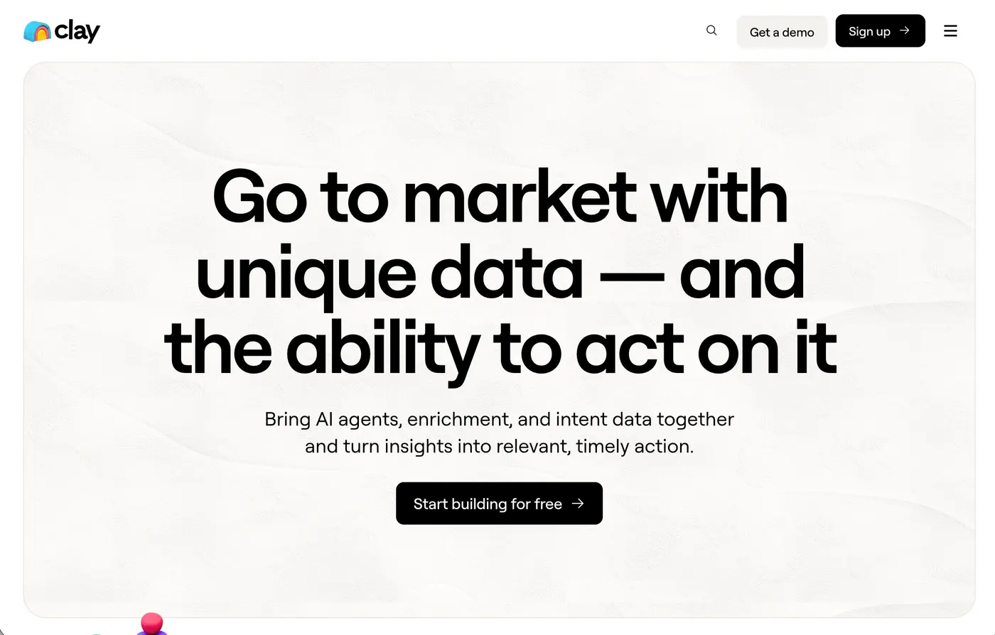 Screenshot of the landing page of Clay
